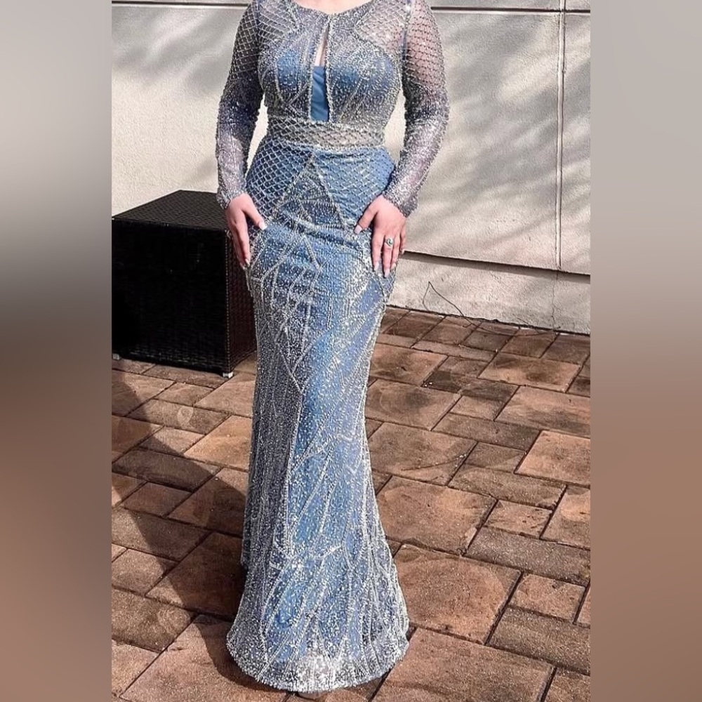 Elegant Silver and Gold Beaded Gown